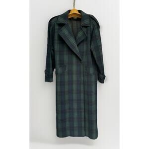 Vintage Karen Wool Plaid Trench Coat Womens 1970s Union Made